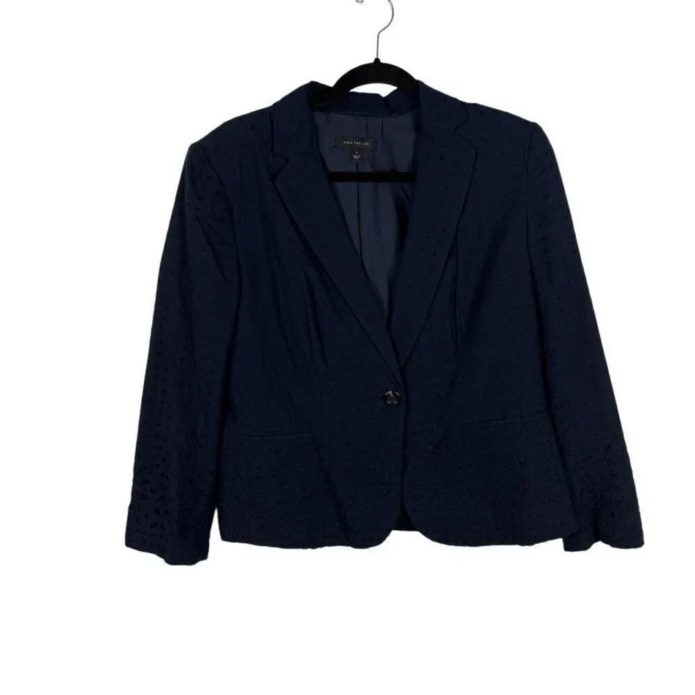 Ann Taylor Navy Eyelet Blazer- Size 8